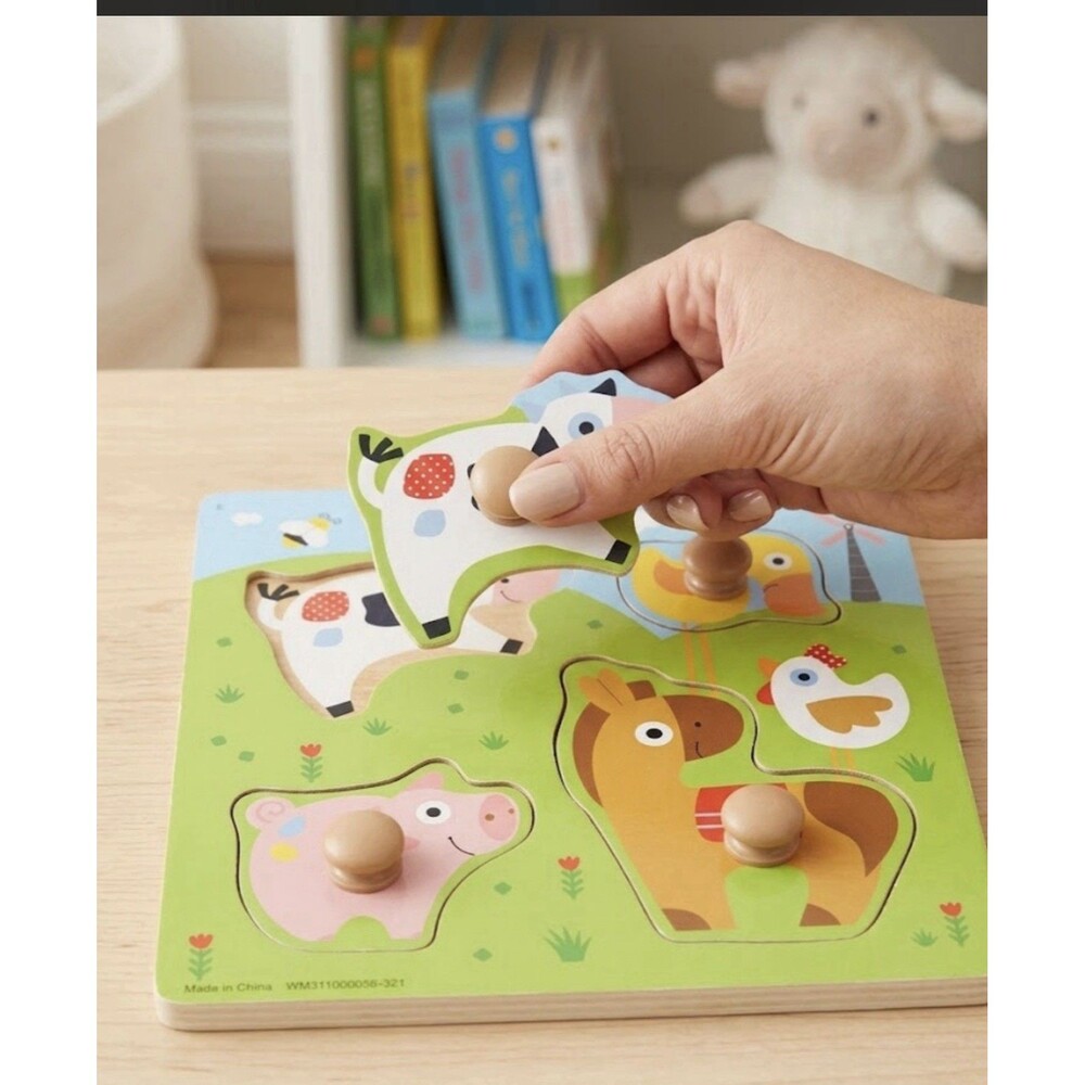 Spark Create Imagine Wooden 4 Pieces Mini Puzzle Farm Animals, 18m + Toddler Toy